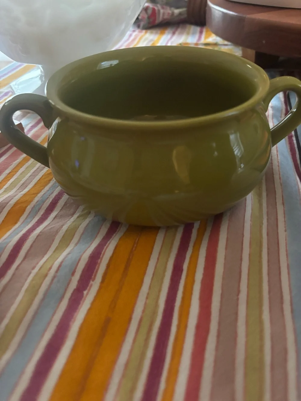 Cost Plus World Market Olive Green Double-Handled Bakeware Bowl